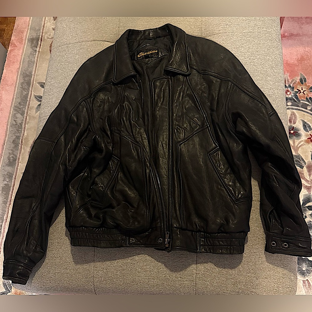 Massimo Black Leather Bomber Jacket